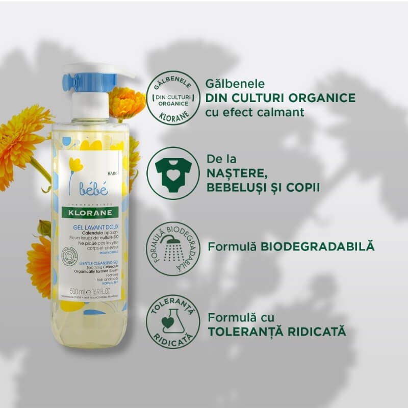 Gel spumant pentru par si corp, 500 ml, Klorane Bebe