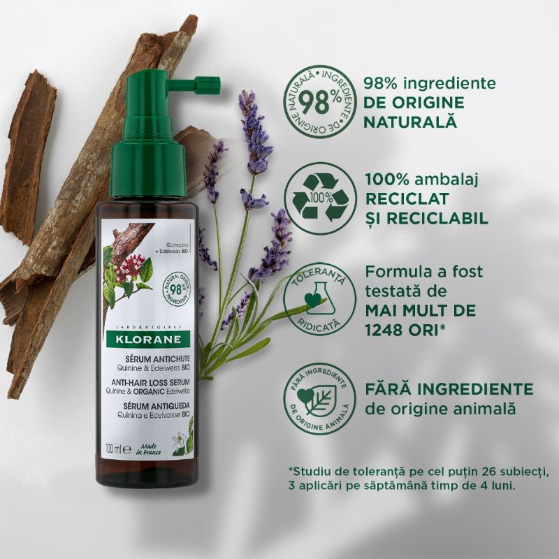 Serum chinina si floare de colt Bio, 100ml, Klorane Serum chinina si floare de colt Bio, 100ml, Klorane