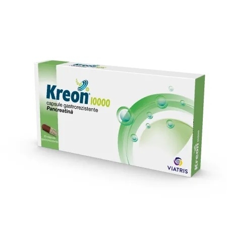 Kreon, 10000, 20 capsule gastrorezistente, Viatris Kreon, 10000, 20 capsule gastrorezistente, Viatris