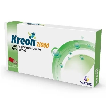 Kreon 25000, 20 capsule gastrorezistente, Viatris Kreon 25000, 20 capsule gastrorezistente, Viatris