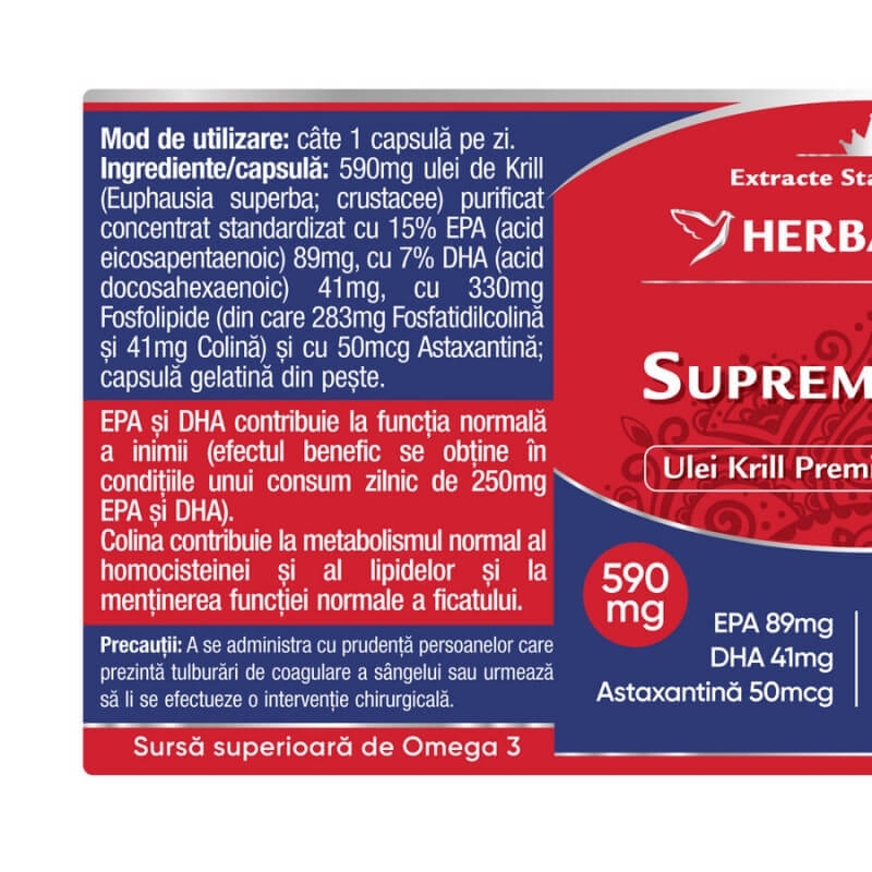Supreme Krill Omega 3 Forte, 60 capsule, Herbagetica Supreme Krill Omega 3 Forte, 60 capsule, Herbagetica