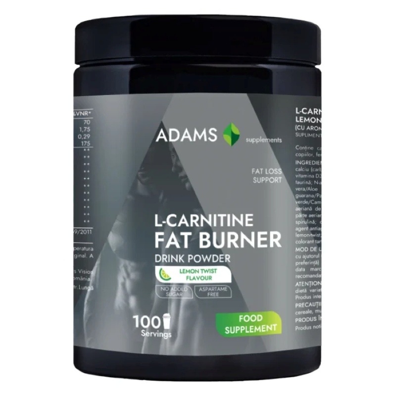L-Carnitine Fat Burner pulbere instant cu aroma de lemon-twist, 350 g, Adams Supplements L-Carnitine Fat Burner pulbere instant cu aroma de lemon-twist, 350 g, Adams Supplements