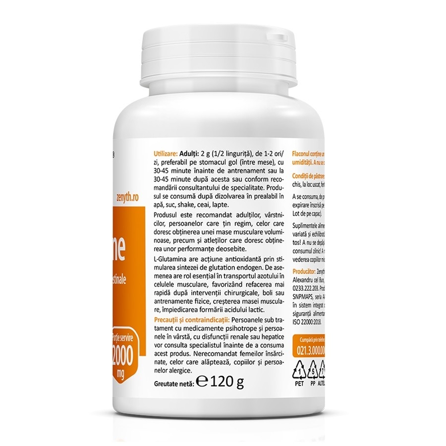 L-Glutamine pulbere, 120 g, Zenyth L-Glutamine pulbere, 120 g, Zenyth