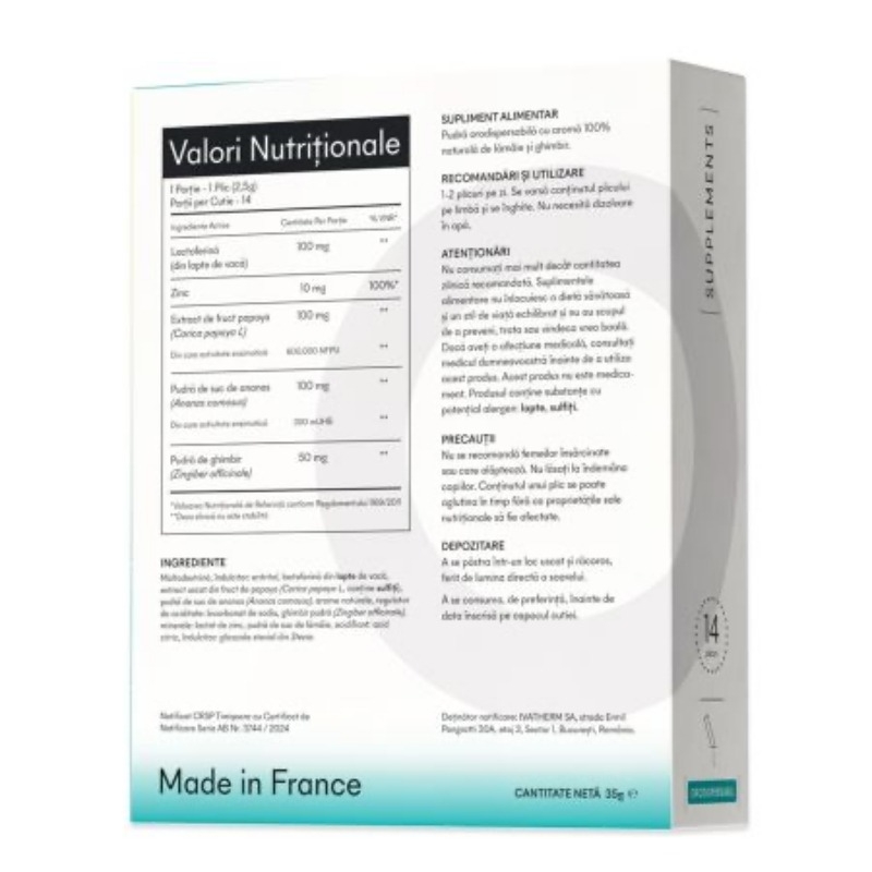 Lactoferrin Ginger Zinc, 14 plicuri orodispersabile, Ivatherm Lactoferrin Ginger Zinc, 14 plicuri orodispersabile, Ivatherm