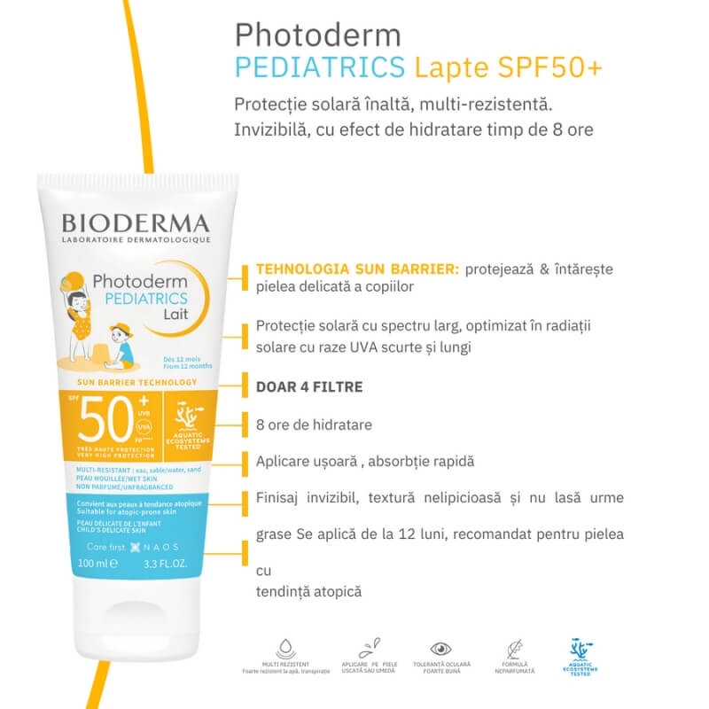Lapte pentru copii SPF 50+ Photoderm Pediatrics, 100 ml, Bioderma