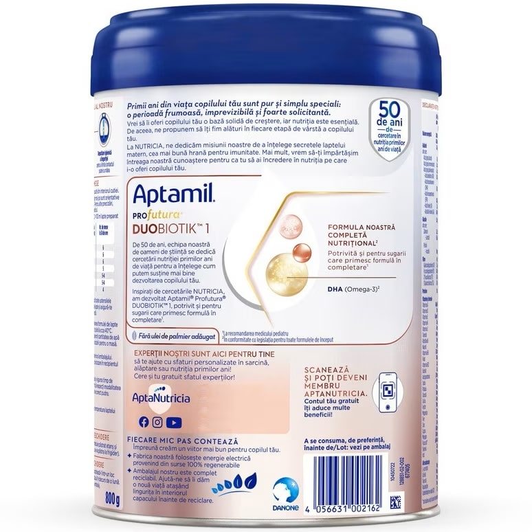 Lapte praf ProFutura 1 DuoBiotik, 0 - 6 luni, 800 g, Aptamil Lapte praf ProFutura 1 DuoBiotik, 0 - 6 luni, 800 g, Aptamil