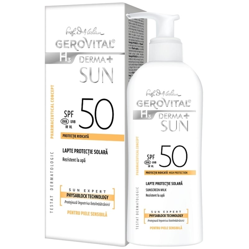 Lapte protectie solara SPF 50 H3 Derma+ Sun, 150 ml, Gerovital Lapte protectie solara SPF 50 H3 Derma+ Sun, 150 ml, Gerovital