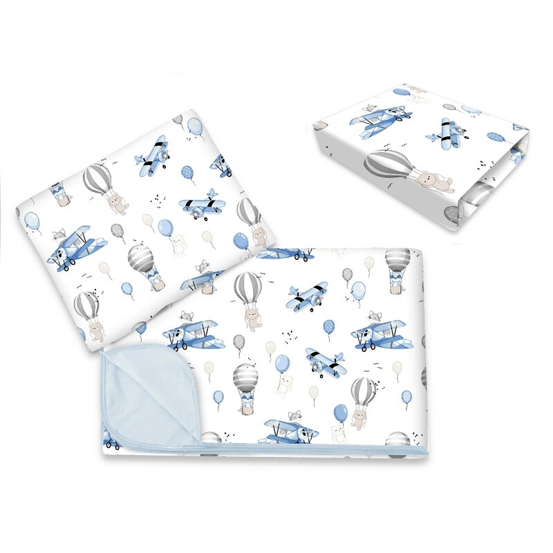 Lenjerie patut cu 3 piese, MimiNu, Cu cearceaf 120x60 cm, Din bumbac certificat Oeko Tex Standard 100, Cu paturica si pernuta, Blue Plane Lenjerie patut cu 3 piese, MimiNu, Cu cearceaf 120x60 cm, Din bumbac certificat Oeko Tex Standard 100, Cu paturica si pernuta, Blue Plane