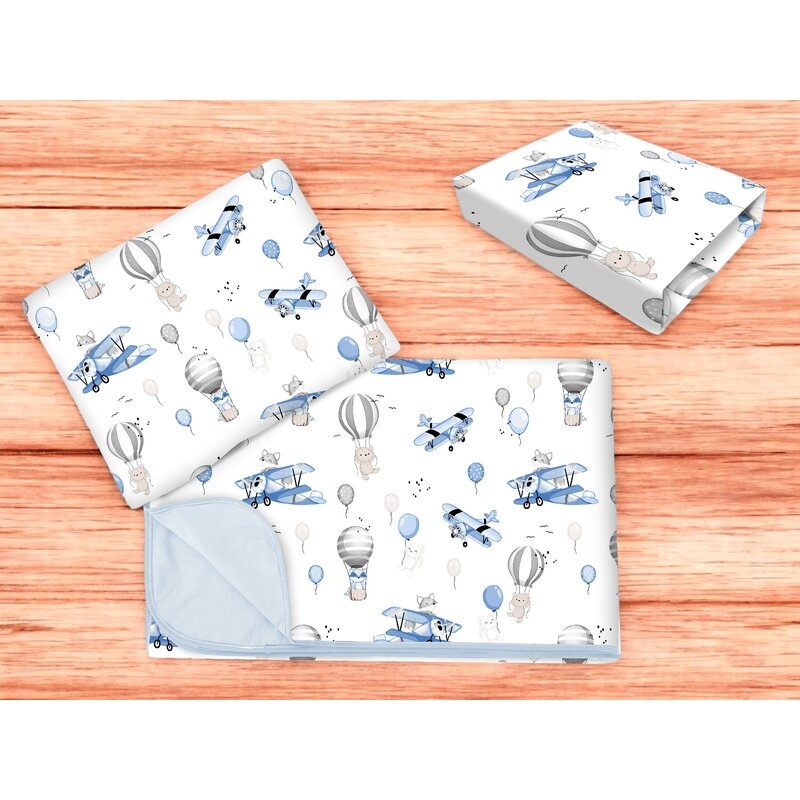 Lenjerie patut cu 3 piese, MimiNu, Cu cearceaf 120x60 cm, Din bumbac certificat Oeko Tex Standard 100, Cu paturica si pernuta, Blue Plane Lenjerie patut cu 3 piese, MimiNu, Cu cearceaf 120x60 cm, Din bumbac certificat Oeko Tex Standard 100, Cu paturica si pernuta, Blue Plane