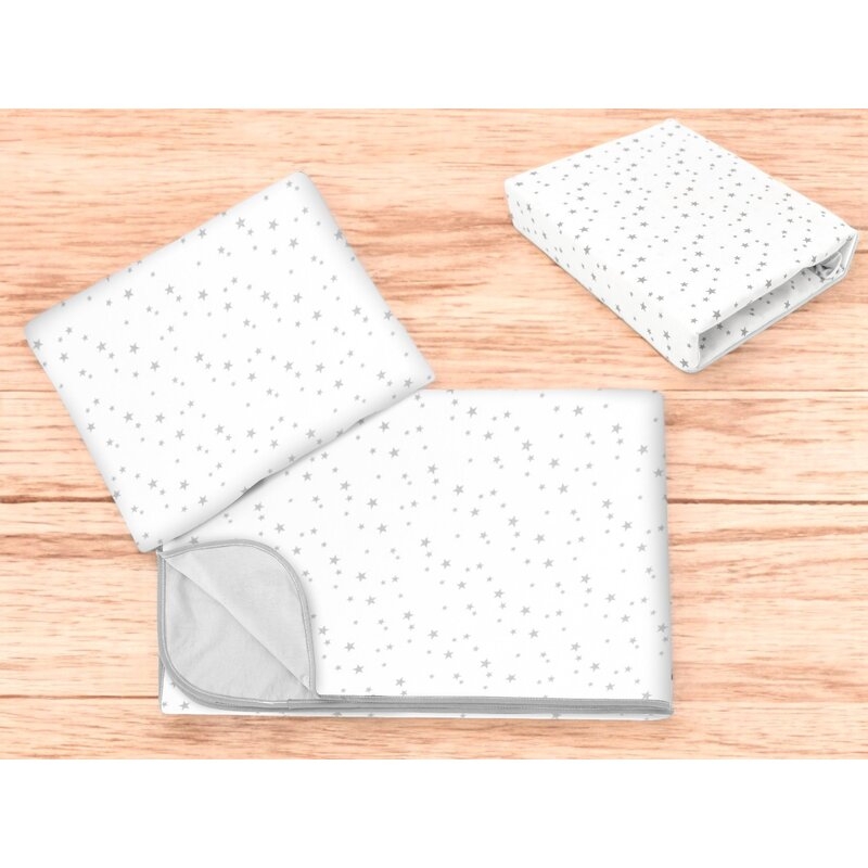 Lenjerie patut cu 3 piese, MimiNu, Cu cearceaf 120x60 cm, Din bumbac certificat Oeko Tex Standard 100, Cu paturica si pernuta, Mini Gray Stars Lenjerie patut cu 3 piese, MimiNu, Cu cearceaf 120x60 cm, Din bumbac certificat Oeko Tex Standard 100, Cu paturica si pernuta, Mini Gray Stars