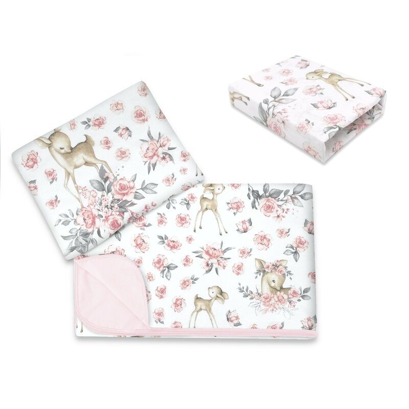 Lenjerie patut cu 3 piese, MimiNu, Cu cearceaf 120x60 cm, Din bumbac certificat Oeko Tex Standard 100, Cu paturica si pernuta, Sweet Deer Pink Lenjerie patut cu 3 piese, MimiNu, Cu cearceaf 120x60 cm, Din bumbac certificat Oeko Tex Standard 100, Cu paturica si pernuta, Sweet Deer Pink