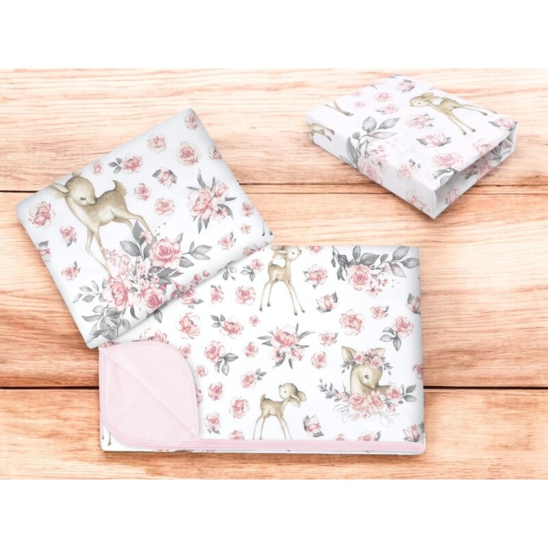 Lenjerie patut cu 3 piese, MimiNu, Cu cearceaf 120x60 cm, Din bumbac certificat Oeko Tex Standard 100, Cu paturica si pernuta, Sweet Deer Pink Lenjerie patut cu 3 piese, MimiNu, Cu cearceaf 120x60 cm, Din bumbac certificat Oeko Tex Standard 100, Cu paturica si pernuta, Sweet Deer Pink