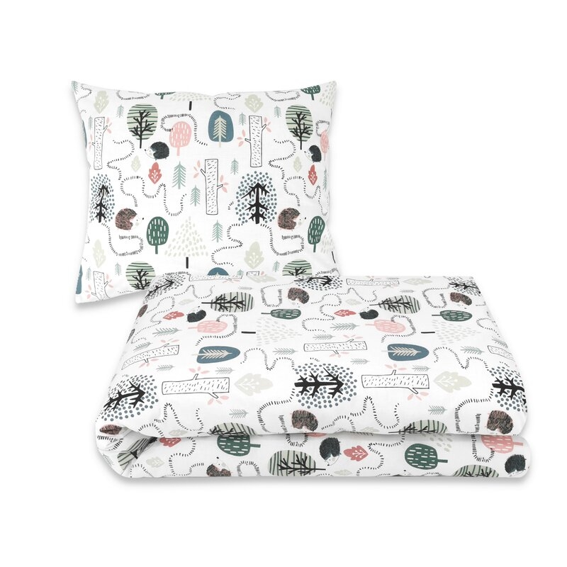 Lenjerie pat junior cu 4 piese, Qmini, Din bumbac certificat Oeko Tex Standard 100, 160 x 100 cm, Hedgehog Lenjerie pat junior cu 4 piese, Qmini, Din bumbac certificat Oeko Tex Standard 100, 160 x 100 cm, Hedgehog