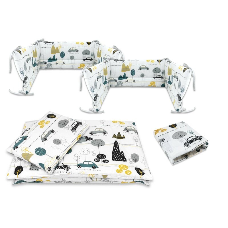 Lenjerie patut cu 5 piese, MimiNu, Cu cearceaf 120x60 cm, Pilota, Pernuta, 2 aparatori, Din bumbac certificat Oeko Tex Standard 100, Childrens Journey Grey Lenjerie patut cu 5 piese, MimiNu, Cu cearceaf 120x60 cm, Pilota, Pernuta, 2 aparatori, Din bumbac certificat Oeko Tex Standard 100, Childrens Journey Grey