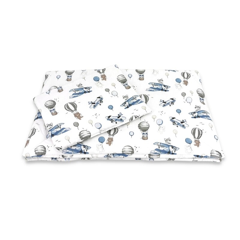 Lenjerie patut cu 3 piese, MimiNu, Cu cearceaf 120x60 cm, Pilota, Pernuta, Din bumbac certificat Oeko Tex Standard 100, Blue Plane Lenjerie patut cu 3 piese, MimiNu, Cu cearceaf 120x60 cm, Pilota, Pernuta, Din bumbac certificat Oeko Tex Standard 100, Blue Plane