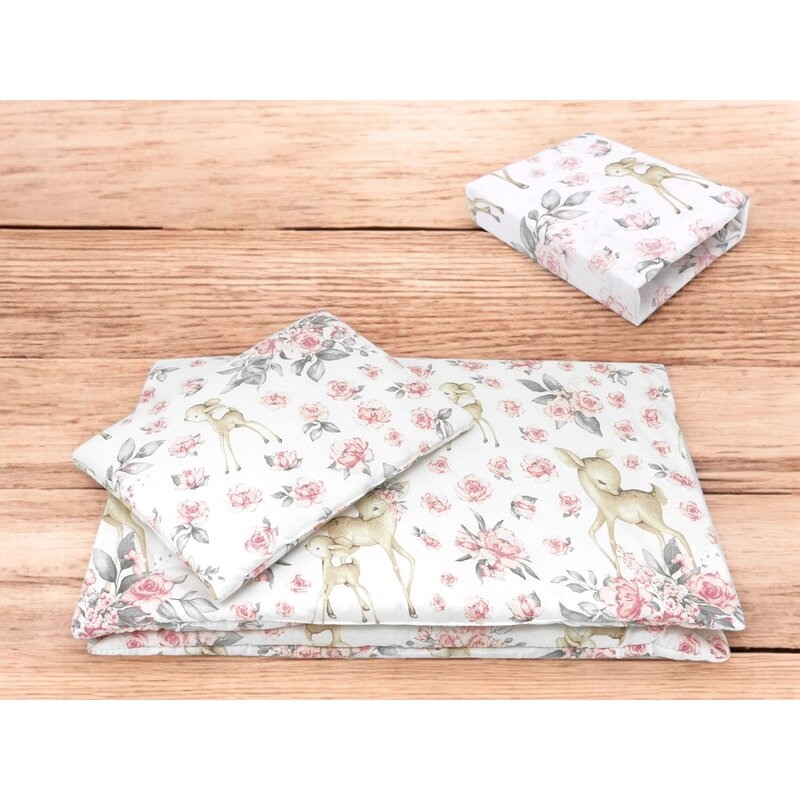 Lenjerie patut cu 3 piese, MimiNu, Cu cearceaf 120x60 cm, Pilota, Pernuta, Din bumbac certificat Oeko Tex Standard 100, Sweet Deer Pink Lenjerie patut cu 3 piese, MimiNu, Cu cearceaf 120x60 cm, Pilota, Pernuta, Din bumbac certificat Oeko Tex Standard 100, Sweet Deer Pink