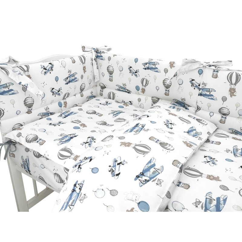 Lenjerie patut cu 3 piese, MimiNu, Pentru patut 120x60 cm, Cu protectie laterala, Din bumbac certificat Oeko Tex Standard 100, Blue Plane Lenjerie patut cu 3 piese, MimiNu, Pentru patut 120x60 cm, Cu protectie laterala, Din bumbac certificat Oeko Tex Standard 100, Blue Plane