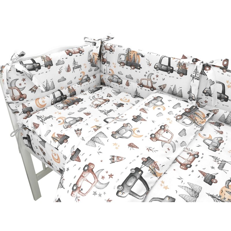 Lenjerie patut cu 3 piese, MimiNu, Pentru patut 120x60 cm, Cu protectie laterala, Din bumbac certificat Oeko Tex Standard 100, Design, Cars Grey Lenjerie patut cu 3 piese, MimiNu, Pentru patut 120x60 cm, Cu protectie laterala, Din bumbac certificat Oeko Tex Standard 100, Design, Cars Grey