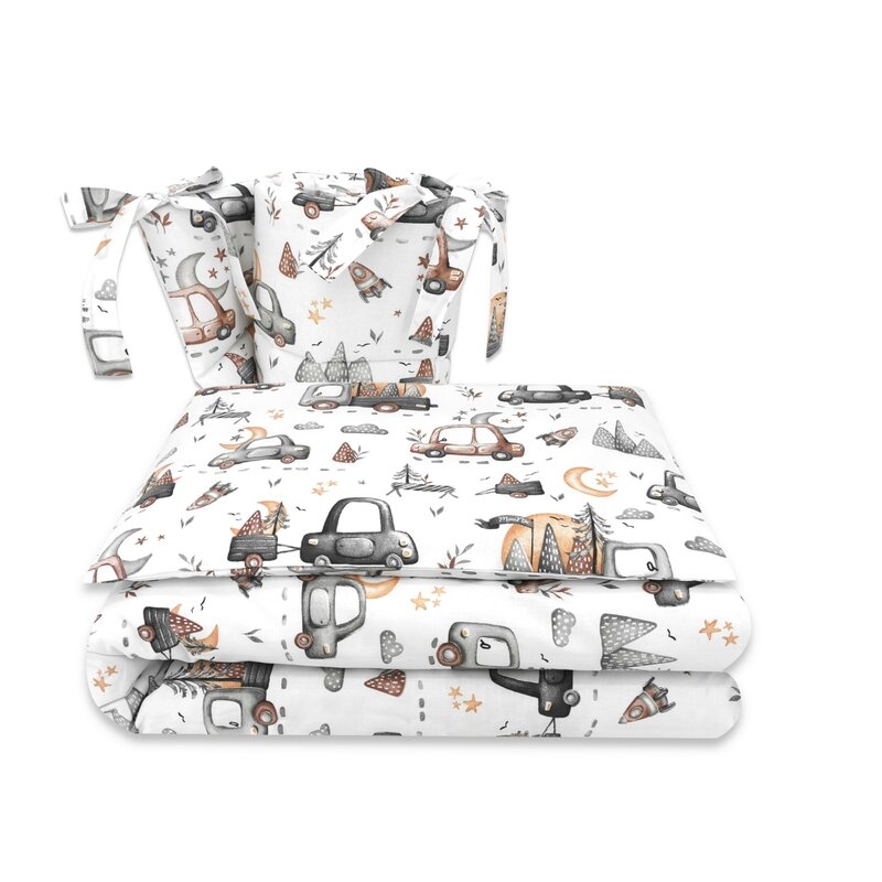 Lenjerie patut cu 3 piese, MimiNu, Pentru patut 120x60 cm, Cu protectie laterala, Din bumbac certificat Oeko Tex Standard 100, Design, Cars Grey Lenjerie patut cu 3 piese, MimiNu, Pentru patut 120x60 cm, Cu protectie laterala, Din bumbac certificat Oeko Tex Standard 100, Design, Cars Grey