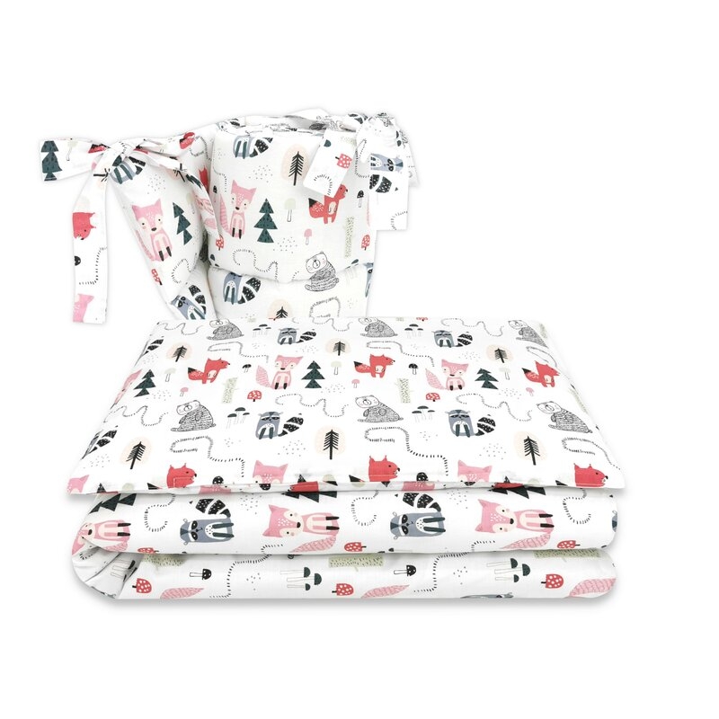 Lenjerie patut cu 3 piese, MimiNu, Pentru patut 120x60 cm, Cu protectie laterala, Din bumbac certificat Oeko Tex Standard 100, Design, Fox Lenjerie patut cu 3 piese, MimiNu, Pentru patut 120x60 cm, Cu protectie laterala, Din bumbac certificat Oeko Tex Standard 100, Design, Fox