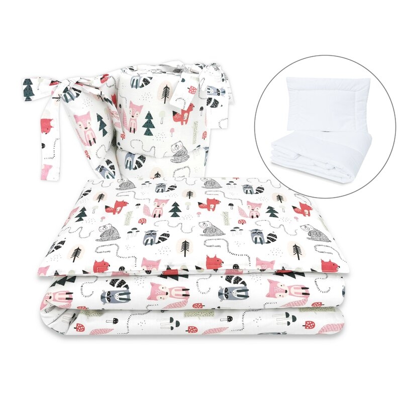 Lenjerie patut cu 5 piese, MimiNu, Pentru patut 120x60 cm, Cu pilota si perna, Din bumbac certificat Oeko Tex Standard 100, Design, Fox Lenjerie patut cu 5 piese, MimiNu, Pentru patut 120x60 cm, Cu pilota si perna, Din bumbac certificat Oeko Tex Standard 100, Design, Fox