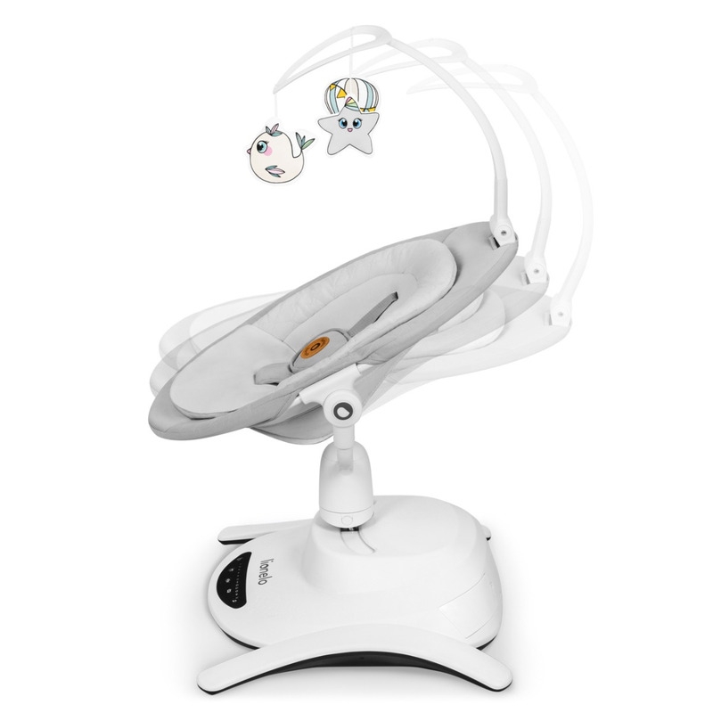 Lionelo - Balansoar multifunctional Bella, Electric, Scaun reglabil, Ecran tactil si telecomanda, 6 miscari unice, 5 viteze, Cu melodii, Gri