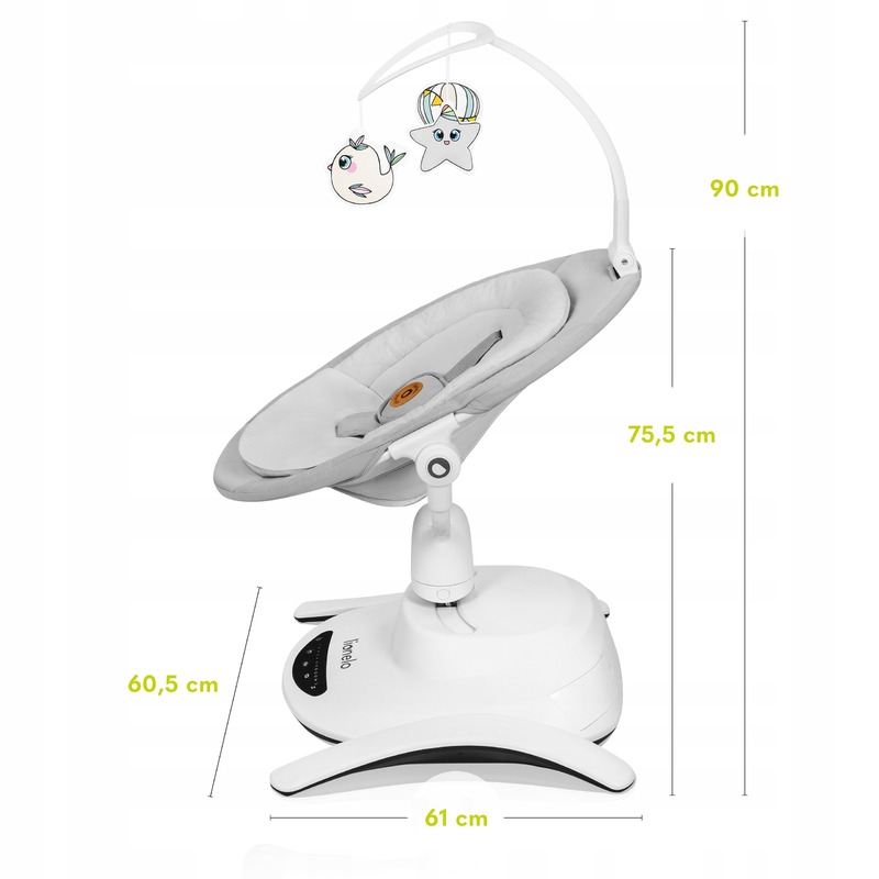 Lionelo - Balansoar multifunctional Bella, Electric, Scaun reglabil, Ecran tactil si telecomanda, 6 miscari unice, 5 viteze, Cu melodii, Gri