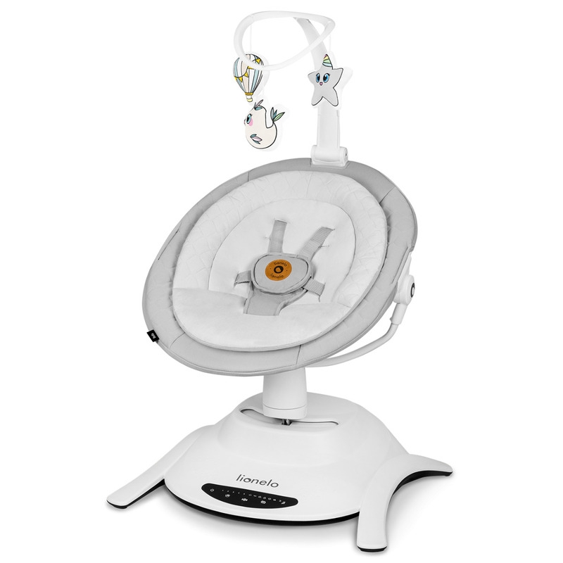 Lionelo - Balansoar multifunctional Bella, Electric, Scaun reglabil, Ecran tactil si telecomanda, 6 miscari unice, 5 viteze, Cu melodii, Gri