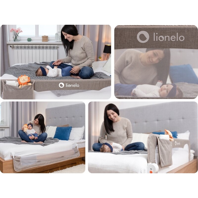Protectie laterala pat, Lionelo, Eva, Cu buzunar accesorii, 150x35 cm, Conform cu standardul european de securitate BS7072, Bej