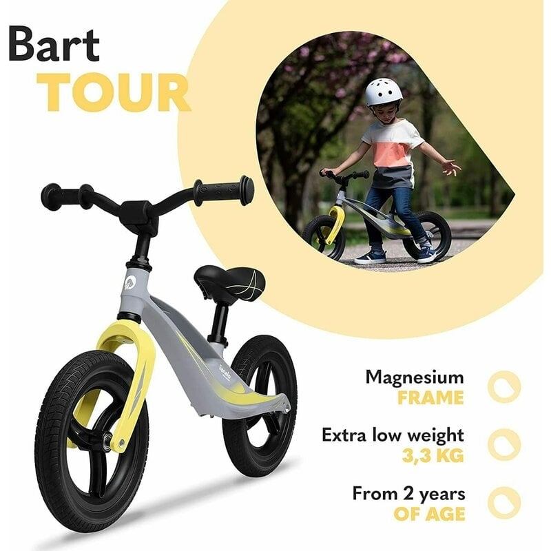 Lionelo - Bicicleta fara pedale, cu cadru din magneziu, Bart Tour, 12 \'\', Grey Stone Lionelo - Bicicleta fara pedale, cu cadru din magneziu, Bart Tour, 12 \'\', Grey Stone