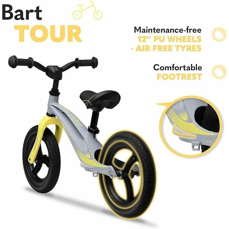 Lionelo - Bicicleta fara pedale, cu cadru din magneziu, Bart Tour, 12 \'\', Grey Stone Lionelo - Bicicleta fara pedale, cu cadru din magneziu, Bart Tour, 12 \'\', Grey Stone
