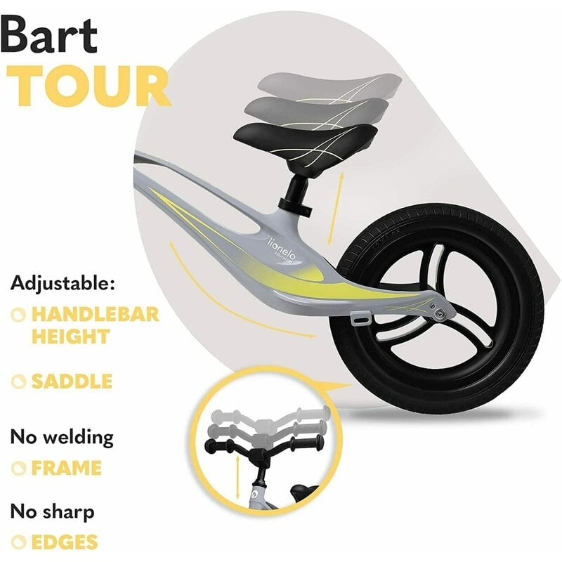 Lionelo - Bicicleta fara pedale, cu cadru din magneziu, Bart Tour, 12 \'\', Grey Stone Lionelo - Bicicleta fara pedale, cu cadru din magneziu, Bart Tour, 12 \'\', Grey Stone