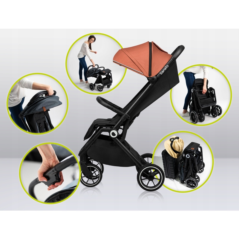 Lionelo - Carucior sport Cloe, De la nastere, Cu accesorii, Cadru din aluminiu, 0-22 kg, Usor, Pliabil cu o singura mana, Ideal pentru toate tipurile de suprafete, Maro