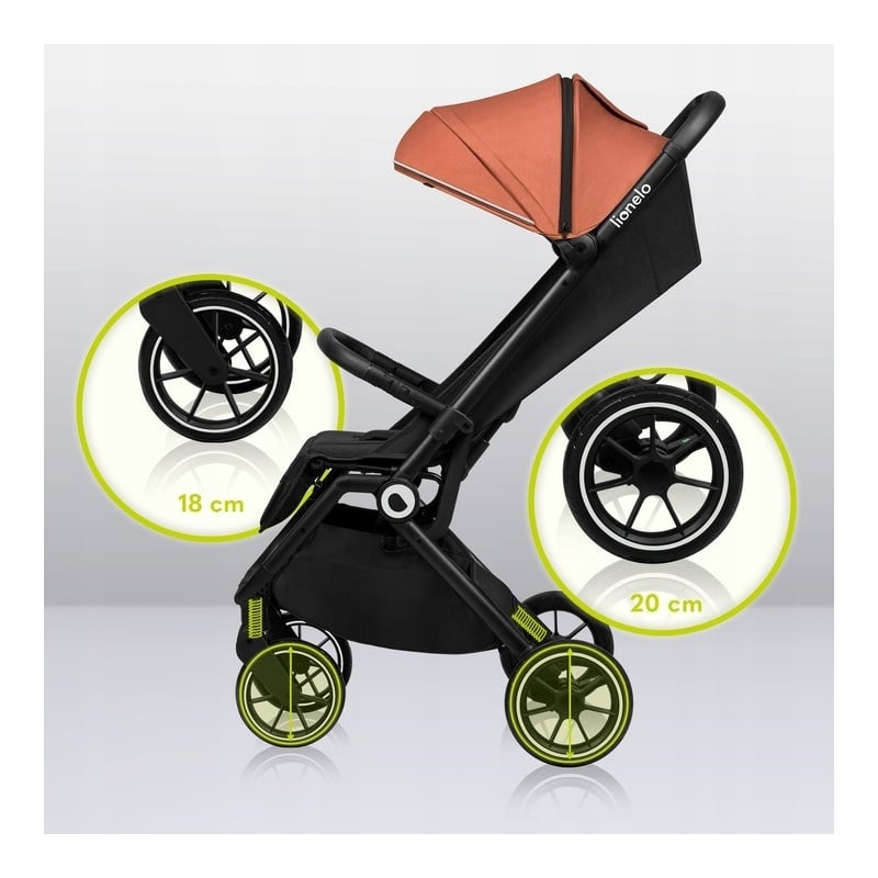 Lionelo - Carucior sport Cloe, De la nastere, Cu accesorii, Cadru din aluminiu, 0-22 kg, Usor, Pliabil cu o singura mana, Ideal pentru toate tipurile de suprafete, Maro