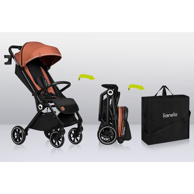 Lionelo - Carucior sport Cloe, De la nastere, Cu accesorii, Cadru din aluminiu, 0-22 kg, Usor, Pliabil cu o singura mana, Ideal pentru toate tipurile de suprafete, Maro