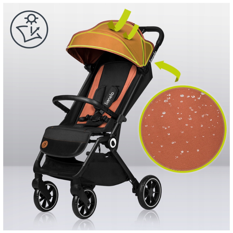 Lionelo - Carucior sport Cloe, De la nastere, Cu accesorii, Cadru din aluminiu, 0-22 kg, Usor, Pliabil cu o singura mana, Ideal pentru toate tipurile de suprafete, Maro