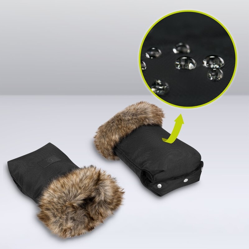 Lionelo - Manusi termice pentru carucior, Universale, Impermeabile, Interior din lana, Cu blana ecologica detasabila, Negru Lionelo - Manusi termice pentru carucior, Universale, Impermeabile, Interior din lana, Cu blana ecologica detasabila, Negru
