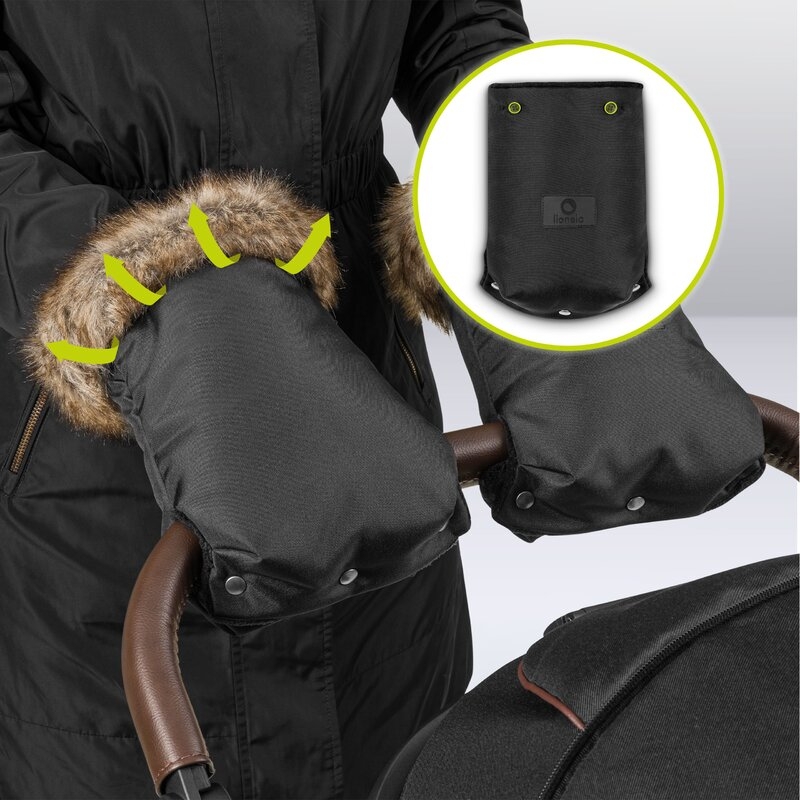 Lionelo - Manusi termice pentru carucior, Universale, Impermeabile, Interior din lana, Cu blana ecologica detasabila, Negru Lionelo - Manusi termice pentru carucior, Universale, Impermeabile, Interior din lana, Cu blana ecologica detasabila, Negru