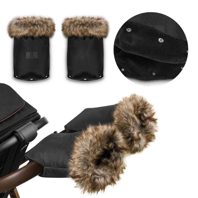 Lionelo - Manusi termice pentru carucior, Universale, Impermeabile, Interior din lana, Cu blana ecologica detasabila, Negru Lionelo - Manusi termice pentru carucior, Universale, Impermeabile, Interior din lana, Cu blana ecologica detasabila, Negru
