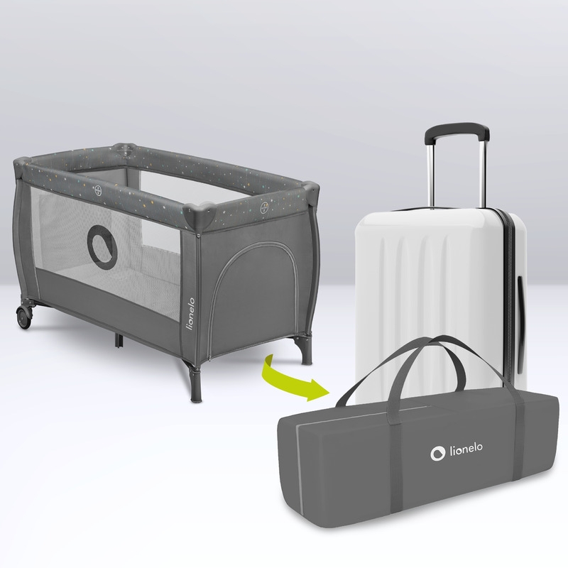 Lionelo - Patut pliant cu doua nivele, Stefi Plus, Cu intrare laterala cu fermoar, 2 roti, 120 x 60 cm, Conform cu standardul european de securitate EN 716, Gri/ Multicolor Lionelo - Patut pliant cu doua nivele, Stefi Plus, Cu intrare laterala cu fermoar, 2 roti, 120 x 60 cm, Conform cu standardul european de securitate EN 716, Gri/ Multicolor