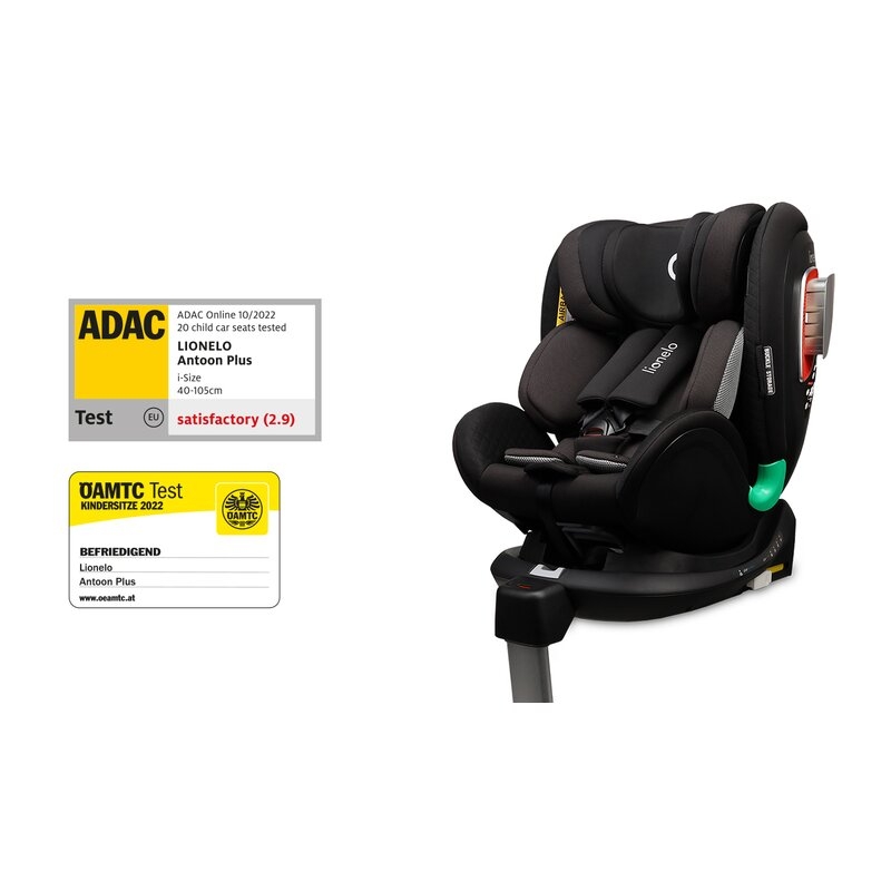 Lionelo - Scaun auto Antoon Plus, Pozitie de somn, Protectie laterala, Rotire 360 grade, 0-18 kg, Cu Isofix si picior de sustinere, Negru Lionelo - Scaun auto Antoon Plus, Pozitie de somn, Protectie laterala, Rotire 360 grade, 0-18 kg, Cu Isofix si picior de sustinere, Negru
