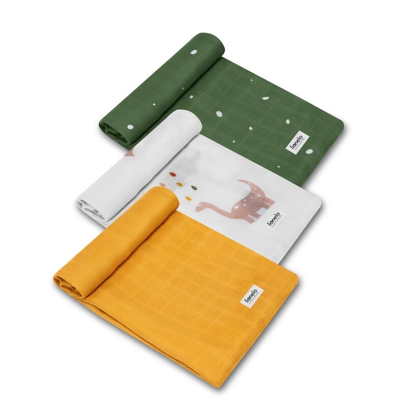 Lionelo - Set 3 scutece multifunctionale Dino, Din Bambus, 70x70 cm, Multicolor Lionelo - Set 3 scutece multifunctionale Dino, Din Bambus, 70x70 cm, Multicolor