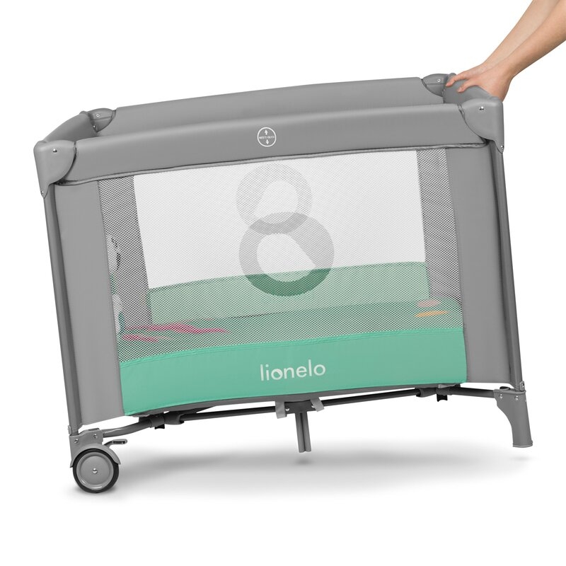 Lionelo - Tarc de joaca, Pliabil, Include covor educational incorporat cu 4 jucarii Velcro si geanta de transport, Cu roti si inchidere laterala, Saltea din spuma, 100x100 cm, Verde Lionelo - Tarc de joaca, Pliabil, Include covor educational incorporat cu 4 jucarii Velcro si geanta de transport, Cu roti si inchidere laterala, Saltea din spuma, 100x100 cm, Verde