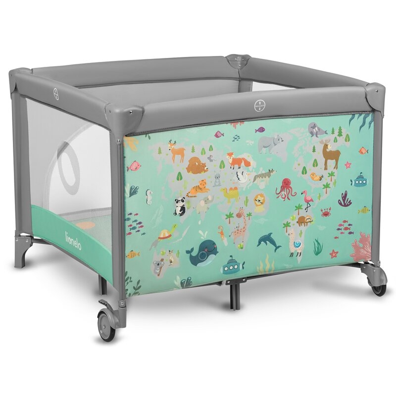 Lionelo - Tarc de joaca, Pliabil, Include covor educational incorporat cu 4 jucarii Velcro si geanta de transport, Cu roti si inchidere laterala, Saltea din spuma, 100x100 cm, Verde Lionelo - Tarc de joaca, Pliabil, Include covor educational incorporat cu 4 jucarii Velcro si geanta de transport, Cu roti si inchidere laterala, Saltea din spuma, 100x100 cm, Verde