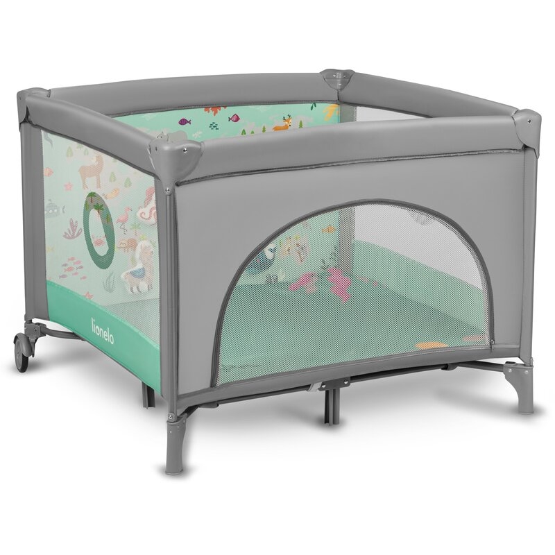 Lionelo - Tarc de joaca, Pliabil, Include covor educational incorporat cu 4 jucarii Velcro si geanta de transport, Cu roti si inchidere laterala, Saltea din spuma, 100x100 cm, Verde Lionelo - Tarc de joaca, Pliabil, Include covor educational incorporat cu 4 jucarii Velcro si geanta de transport, Cu roti si inchidere laterala, Saltea din spuma, 100x100 cm, Verde