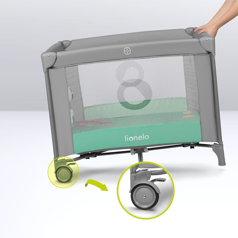 Lionelo - Tarc de joaca, Pliabil, Include covor educational incorporat cu 4 jucarii Velcro si geanta de transport, Cu roti si inchidere laterala, Saltea din spuma, 100x100 cm, Verde Lionelo - Tarc de joaca, Pliabil, Include covor educational incorporat cu 4 jucarii Velcro si geanta de transport, Cu roti si inchidere laterala, Saltea din spuma, 100x100 cm, Verde