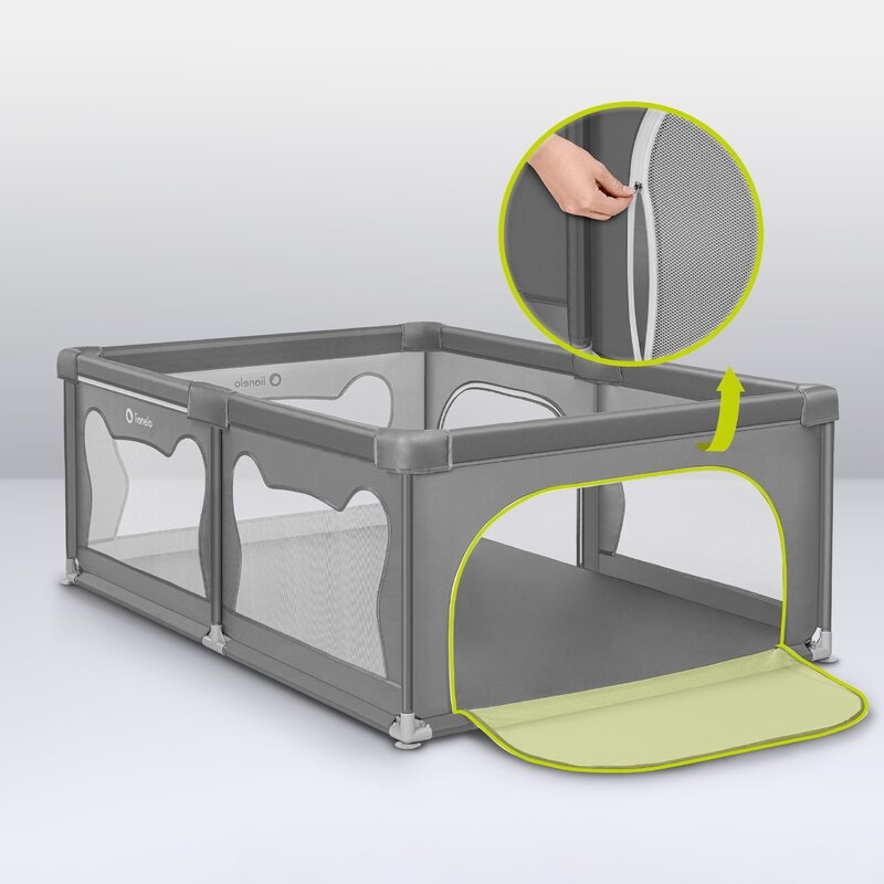 Lionelo - Tarc de joaca Willow, Pliere compacta, Include sacosa depozitare, Din plasa, Cu doua intrari laterale, Cu fermoar, Cu ventuze, Gri