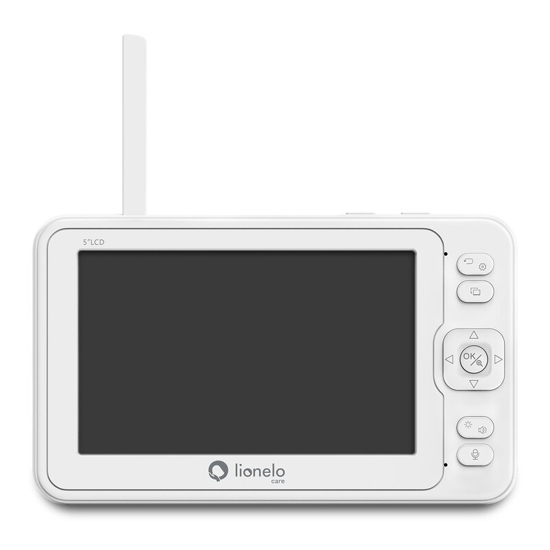 Lionelo - Videofon Babyline 8.3, Cu termometru, Cu melodii, Comunicare in 2 sensuri, Rotire 360 grade, Alb Lionelo - Videofon Babyline 8.3, Cu termometru, Cu melodii, Comunicare in 2 sensuri, Rotire 360 grade, Alb