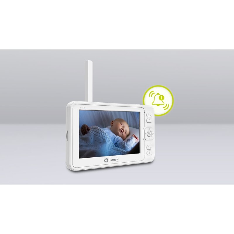 Lionelo - Videofon Babyline 8.3, Cu termometru, Cu melodii, Comunicare in 2 sensuri, Rotire 360 grade, Alb Lionelo - Videofon Babyline 8.3, Cu termometru, Cu melodii, Comunicare in 2 sensuri, Rotire 360 grade, Alb