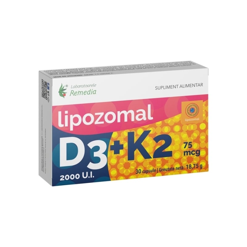 D3 2000 UI + K2 75 mcg lipozomal, 30 capsule, Remedia D3 2000 UI + K2 75 mcg lipozomal, 30 capsule, Remedia